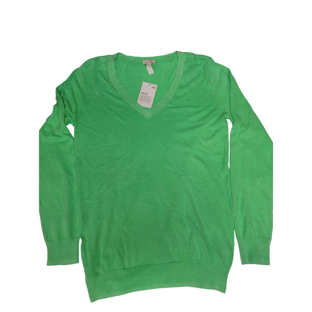 Gap Womens M Neon Green V Neck Long Sleeve Lightweight Knit Pullover Sweater